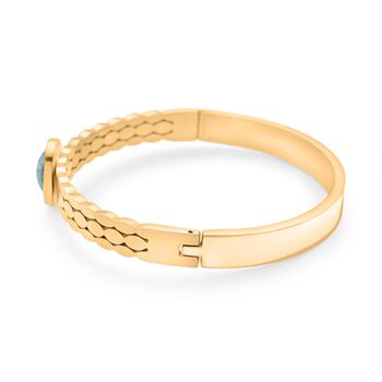 Gr&uuml;ner Howlit, Wei&szlig;er Kristall Armreif ca. 19 cm 316L Edelstahl, vegoldet