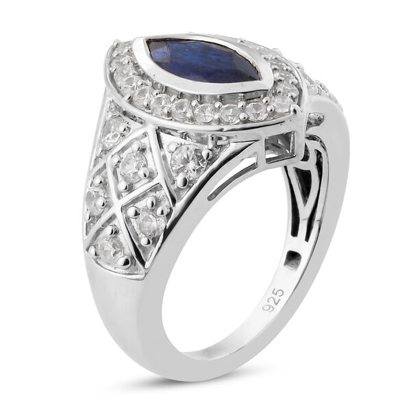 Masoala Saphir (Fissure gefüllt) und Zirkon Ring 925 Silber platiniert image number 5