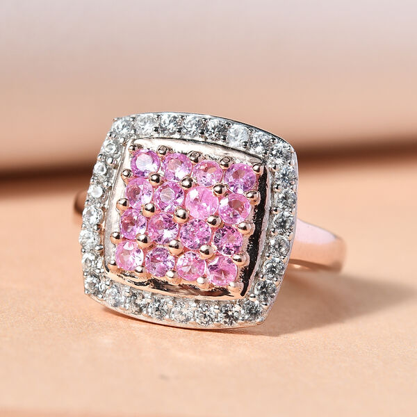 Rosa Saphir und Zirkon Ring, 925 Silber rosévergoldet, 1,26 ct. image number 7
