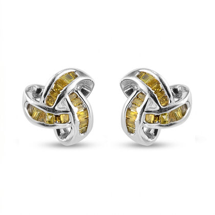 0,25 Ct. Gelber Diamant Knoten Ohrstecker aus 925 Silber platiniert