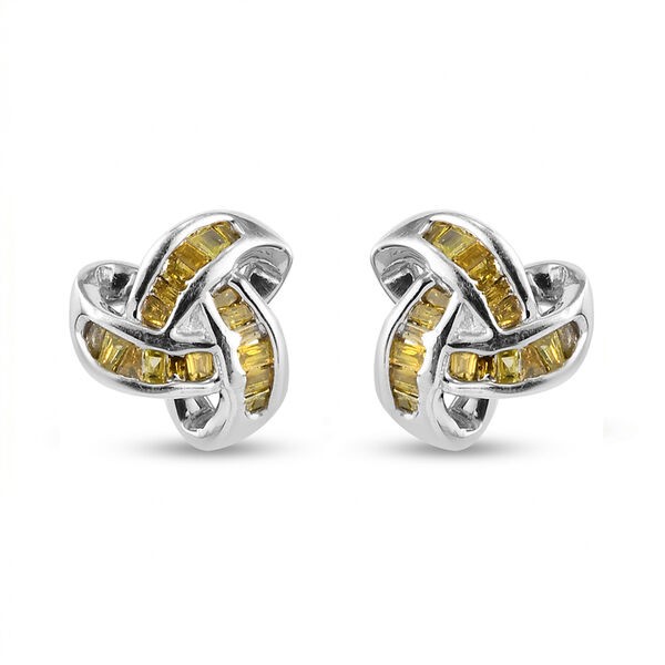 D'Joy gelbe Diamant Liebesknoten Ohrstecker, 925 Silber platiniert - 0,25 ct.
