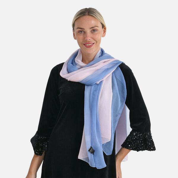  LA MAREY signature 100% silk scarf110*180cmweight:40gcolor:blue and pinkMaterial:100% Mulberry silk image number 3