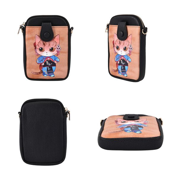 Stilvolle und kompakte Handytasche mit Katzenmotiv, Kunstleder, mit Schultergurt, 19x13.5x2cm image number 4