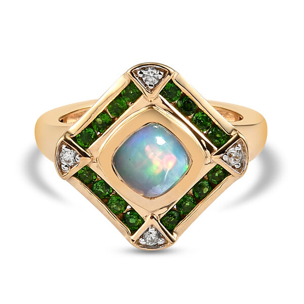 Nat&uuml;rlicher &Auml;thiopischer Opal und Nat&uuml;rlicher Chromdiopsid Ring 925 Silber vergoldet  ca. 1,15 ct