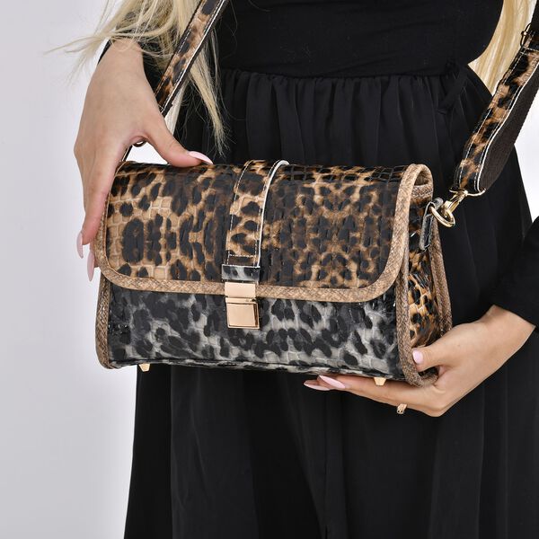 Chaos by Elsie- Crossbody Tasche aus Echtleder mit RFID Schutz und Leopardenmuster, Kaffee image number 3