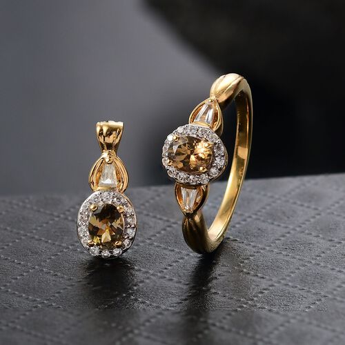 AA Natürlicher goldener Tansanit Schmuckset 925 Silber 750 Gelbgold Vermeil ca. 2,88 ct. image number 1