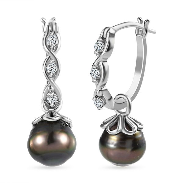 9-10 mm Tahiti Perle und Zirkon Ohrringe - 0,24 ct. image number 0