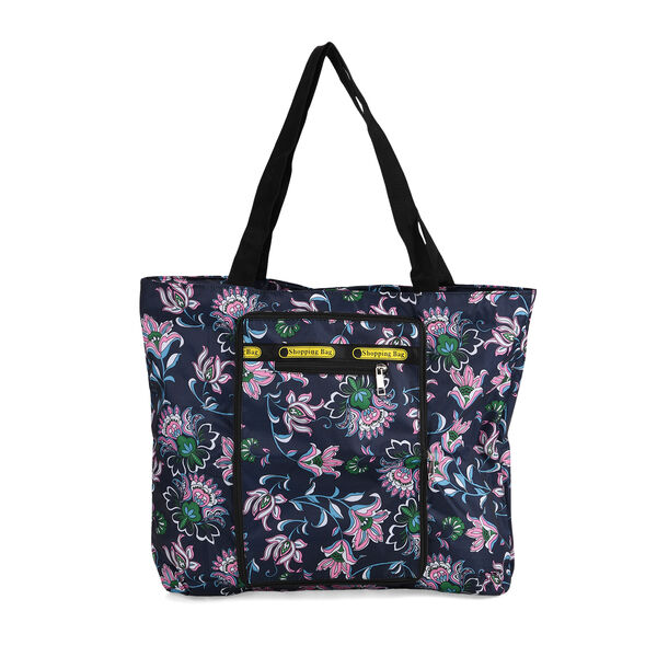 Faltbare Einkaufstasche aus wasserabweisendem Polyester, Blumenmuster, 40x43 cm, Tragegriffe 22 cm, Rosa image number 5