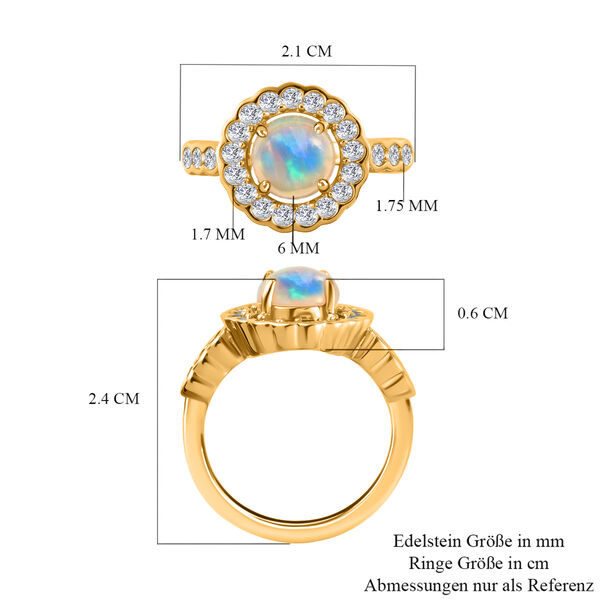 Nat&uuml;rlicher &Auml;thiopischer Opal und Zirkon Halo Ring 925 Silber 585 Vergoldet image number 7