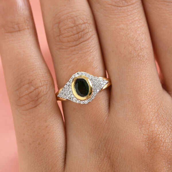 Natürlicher Chromdiopsid und Zirkon Ring 925 Silber vergoldet  ca. 1,32 ct image number 3