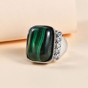 Malachit, Wei&szlig;er Zirkon Ring, 316L Edelstahl (Gr&ouml;&szlig;e 18.00) ca. 19.32 ct