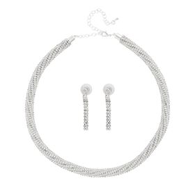 2er Set - Weißes Kristall Ohrringe und Halskette Schmuckset, reines Messing