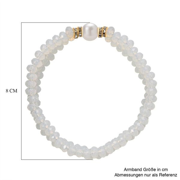 Flexibles Muschelkernperle, Opalit und wei&szlig;es Kristall Armband image number 5