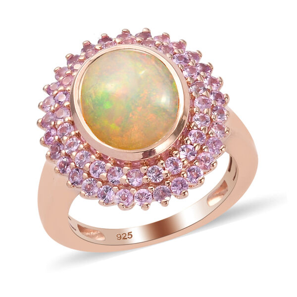 Natürlicher Äthiopischer Opal und Rosa Saphir Ring 925 Silber Roségold Vermeil  ca. 3,23 ct image number 4