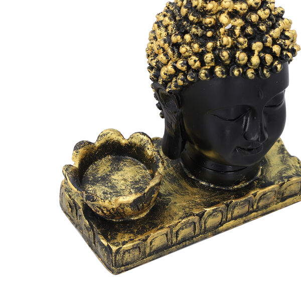 Lotus Buddha Kopf Figur Kerzenleuchter, Schwarz und Gold image number 4