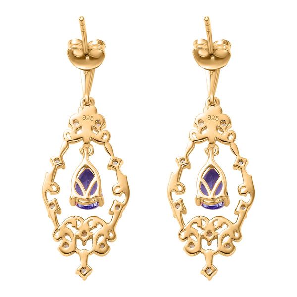 Tansanit, Wei&szlig;er Zirkon Ohrringe 925 Silber 750 Gelbgold Vermeil ca. 1.28 ct image number 5