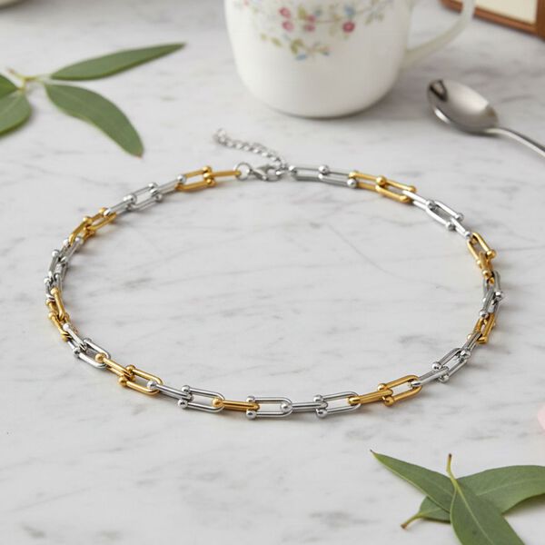 Designer inspiriert - Bicolor Halskette ca. 50 cm + 5 cm Extender, 316L Edelstahl ca. 46,90g image number 1