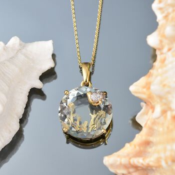 GP Trionfo Kollektion- AA Prasiolith, Zirkon und blauer Saphir Anh&auml;nger mit 50cm Kette- 20,20 ct.