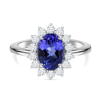 Tansanit, Moissanit Ring, 925 Silber rhodiniert, (Gr&ouml;&szlig;e 20.00), ca. 1.76 ct