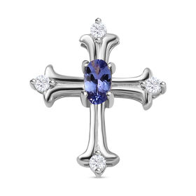 Tansanit und Moissanit Kreuz Anhänger - 0,34 ct.