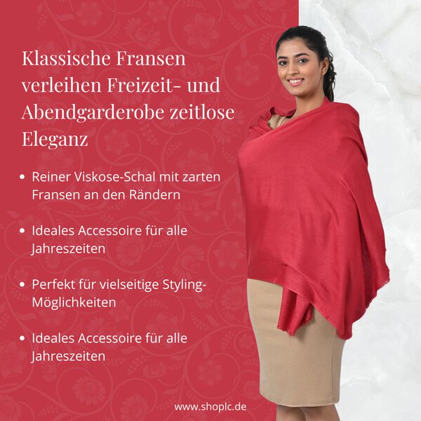 Reiner Viskose-Schal mit Fransen, 70x195cm, Fuchsia image number 3