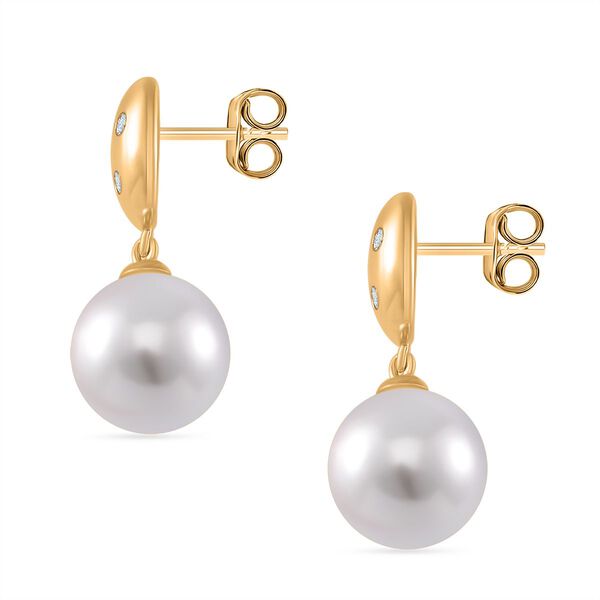 Wei&szlig;e Muschelkernperle, Moissanit Ohrringe 925 Silber 750 Gelbgold Vermeil image number 4