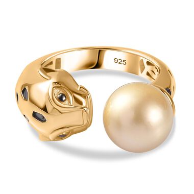 AA Goldene Südsee Perle Ring 925 Silber 750 Gelb Vermeil (Größe 17.00) ca. 8,00 ct