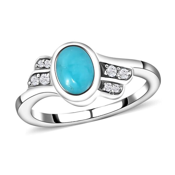 Amerikanischer, nat&uuml;rlicher Sleeping Beauty T&uuml;rkis und wei&szlig;er Zirkon-Ring, 925 Silber platiniert  ca. 0,86 ct image number 4