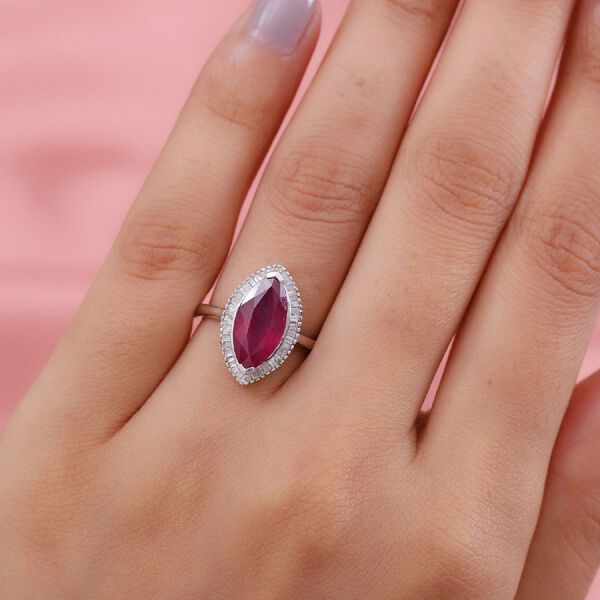 Rubin Afrikanisch und Diamant Halo Ring 925 Silber Platin-Überzug image number 3