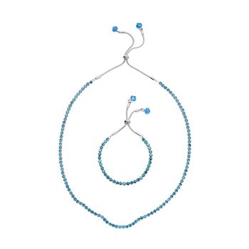 Blaue Kristall-Halskette mit Armband, reines Messing