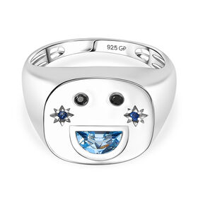 GP Celestial Kollektion- himmelblauer Topas, schwarzer Spinell und blauer Saphir Ring, 925 Silber platiniert - 0,52 ct.