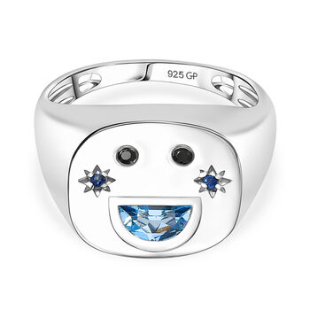 GP Celestial Kollektion- himmelblauer Topas, schwarzer Spinell und blauer Saphir Ring, 925 Silber platiniert - 0,52 ct.