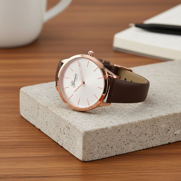 GENOA TIME - Armbanduhr Legierung, roséfarben, Zifferblatt Weiß-Sunshine, 3 ATM wasserdicht image number 1