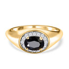Schwarzer Saphir und weißer Zirkon-Ring, 925 Silber Gelbgold Vermeil (Größe 17.00) ca. 1.27 ct image number 0