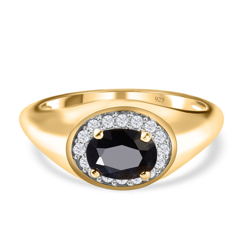 Schwarzer Saphir und weißer Zirkon-Ring, 925 Silber Gelbgold Vermeil (Größe 17.00) ca. 1.27 ct image number 0