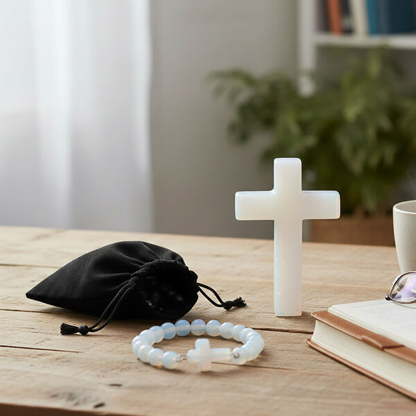 "Livmore  Set of 2 opalite Gemstone Cross  With Bracelet With Cross Charm Size - 3 Inch  Weight - 46 Gm Color- Brown" image number 1