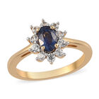 Blauer Saphir und Zirkon-Halo-Ring, 925 Silber vergoldet, 1,18 ct. image number 3
