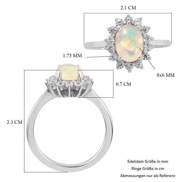 Nat&uuml;rlicher &Auml;thiopischer Opal und Zirkon Halo Ring 925 Silber Platin-&Uuml;berzug image number 6