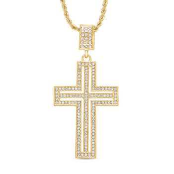 Wei&szlig;er Kristall Kreuz-Anh&auml;nger mit Kette, goldfarben