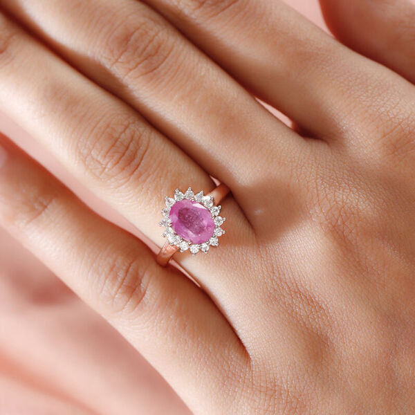 Premium Ilakaka Rosa Saphir und Zirkon-Halo Ring, 925 Silber Ros&eacute;gold Vermeil, 2,98 ct. image number 3