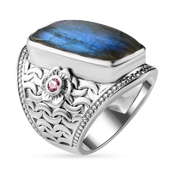 AAA Labradorit, Nat&uuml;rlicher Rhodolith Granat Ring, 925 Silber platiniert, (Gr&ouml;&szlig;e 18.00) ca. 17.68 ct image number 5