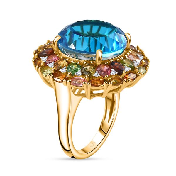 AA Blauer Quarz Triplett im Hanabi-Schliff, Zirkon und Multi-Turmalin Ring - 17,89 ct. image number 5