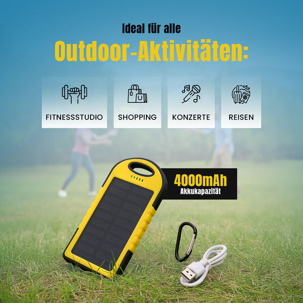 Homesmart Solar Powerbank mit LED-Licht, 14,3&times;7,5cm, Gelb image number 4