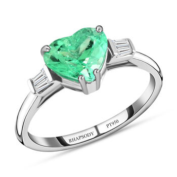 Rhapsody AAAA Kolumbianischer Smaragd, Wei&szlig;er Diamant Ring, EF-VS Zertifiziert,  950 Platin (Gr&ouml;&szlig;e 16.50) ca. 1.71 ct