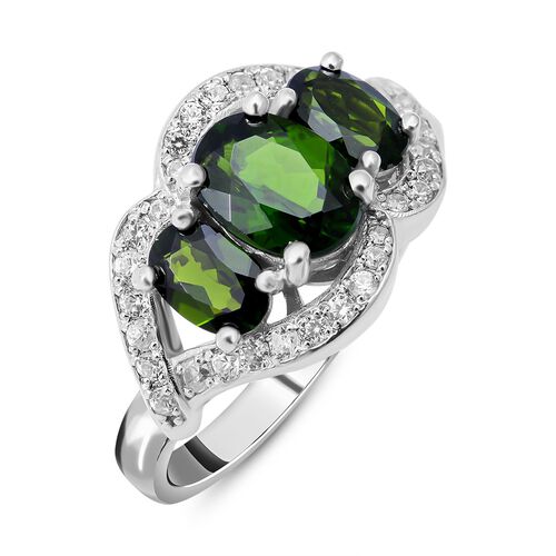AA Natürlicher Chromdiopsid und Zirkon-Ring - 3,12 ct. image number 1