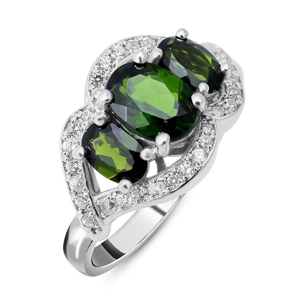 AA Nat&uuml;rlicher Chromdiopsid und Zirkon-Ring - 3,12 ct. image number 1