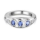 AAA Tansanit, weißer Zirkon Ring, 925 Silber platiniert (Größe 18.00) ca. 0.63 ct