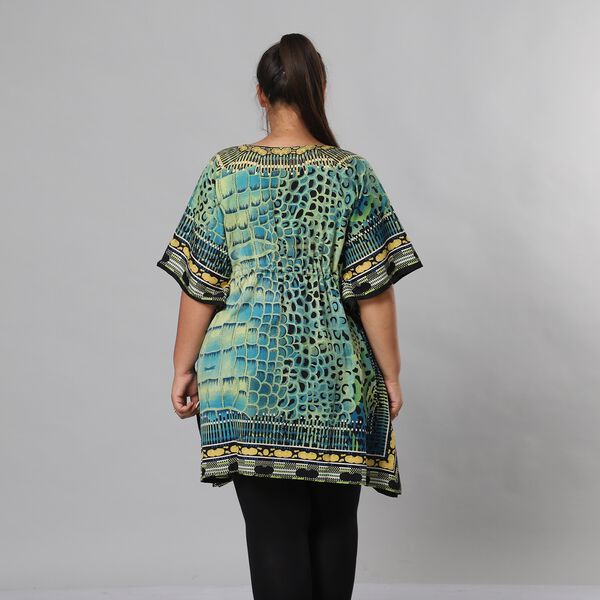 V-Ausschnitt bedruckter Kaftan, Einheitsgr&ouml;&szlig;e Gr&uuml;n image number 3