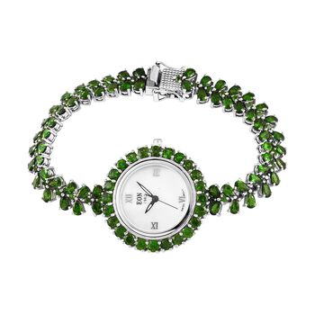 EON 1962 schweizer Uhrwerk - Nat&uuml;rliche Chromdiopsid-Uhr, 19 cm, 925 Silber platiniert ca. 22.12 ct