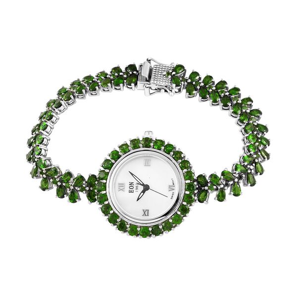 EON 1962 Schweizer Uhrwerk - nat&uuml;rliche Chromdiopsid-Uhr in Silber, 22,12 ct.